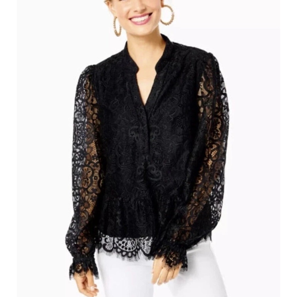 Lilly Pulitzer Jacelynne Lace Peplum Top in Onyx‎ Black